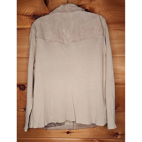 Coldwater Creek Women Size 20 Tan Cable Knit Wool Suede Leather Zip Jacket - Picture 7 of 10
